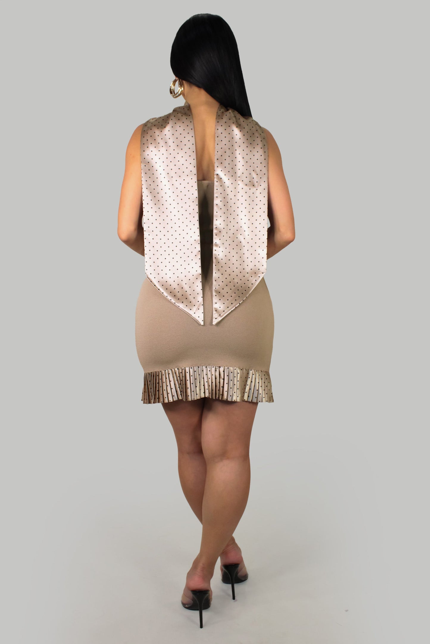 Boca Raton Elegance Dress w/ Scarf- Beige
