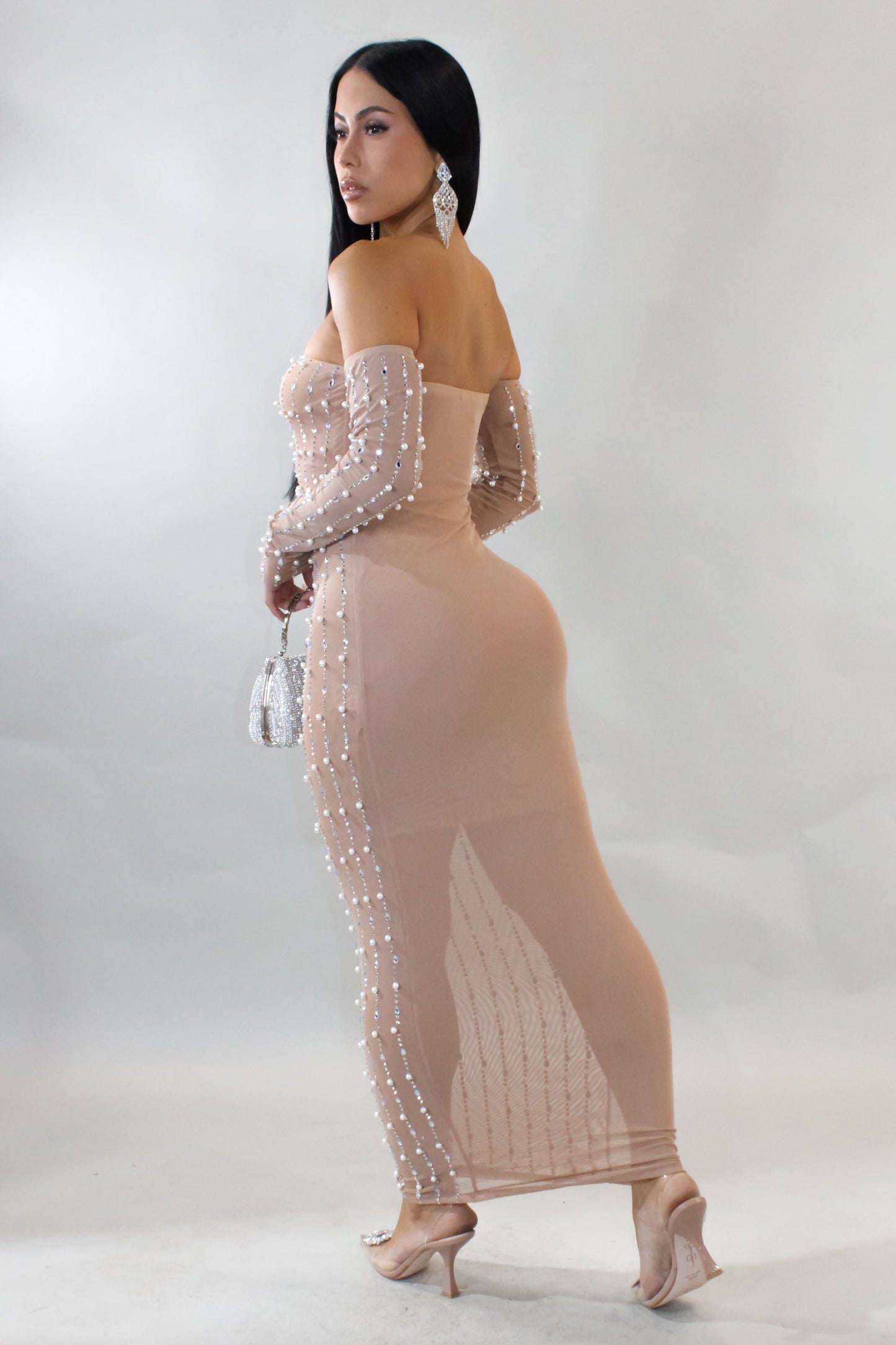 Pearls on Pearls Maxi Dress- Nude