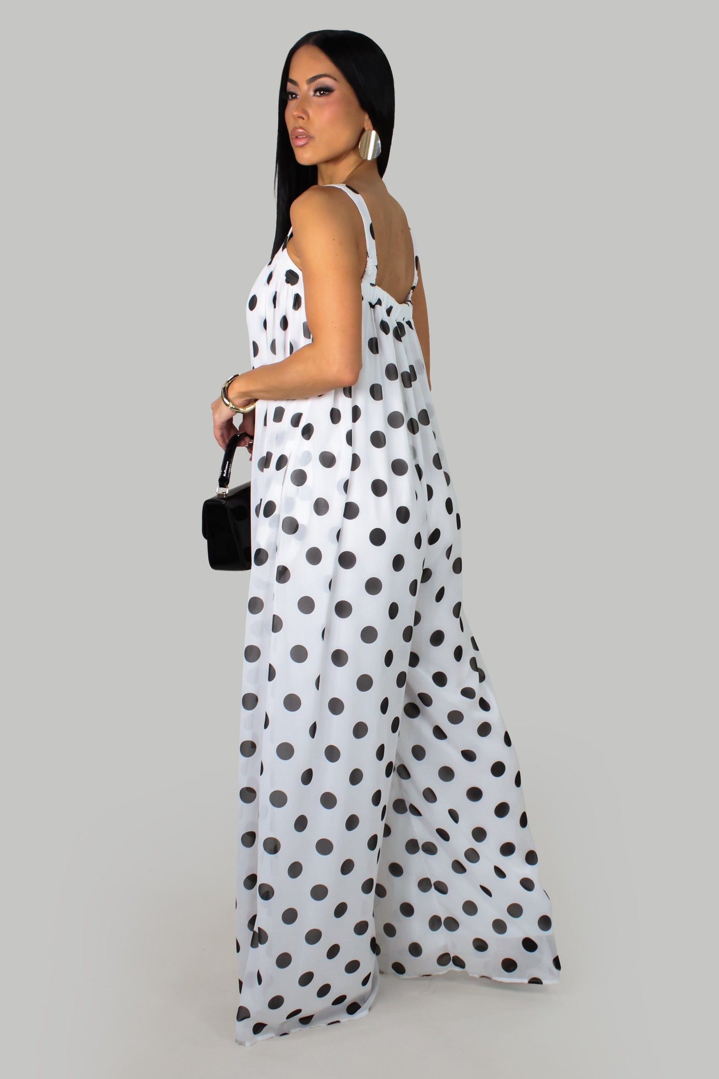 Polka Dot Oversized Jumpsuit- White