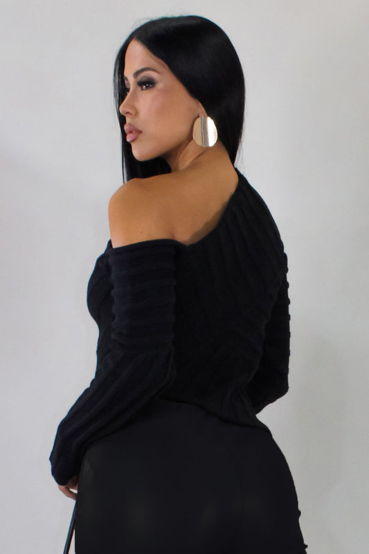All Lined Up Asymmetrical Top- Black