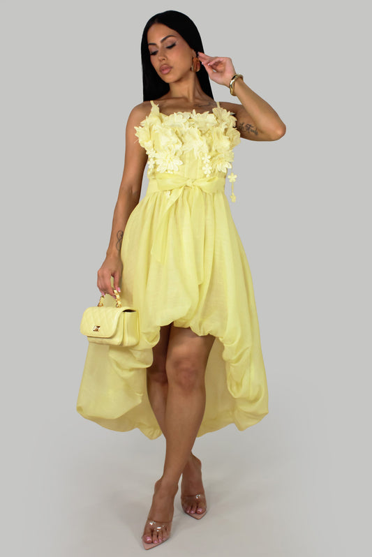 Fairy Tales High Low Floral Embroidered Dress- Yellow