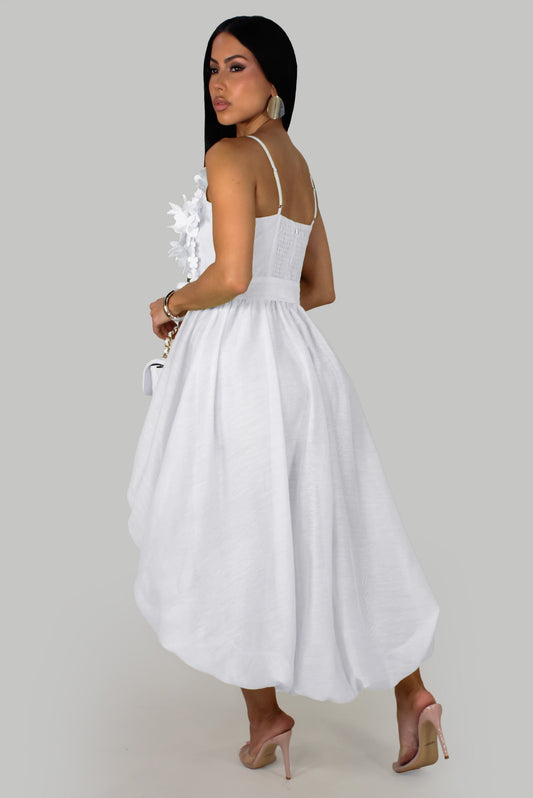 Fairy Tales High Low Floral Embroidered Dress- White