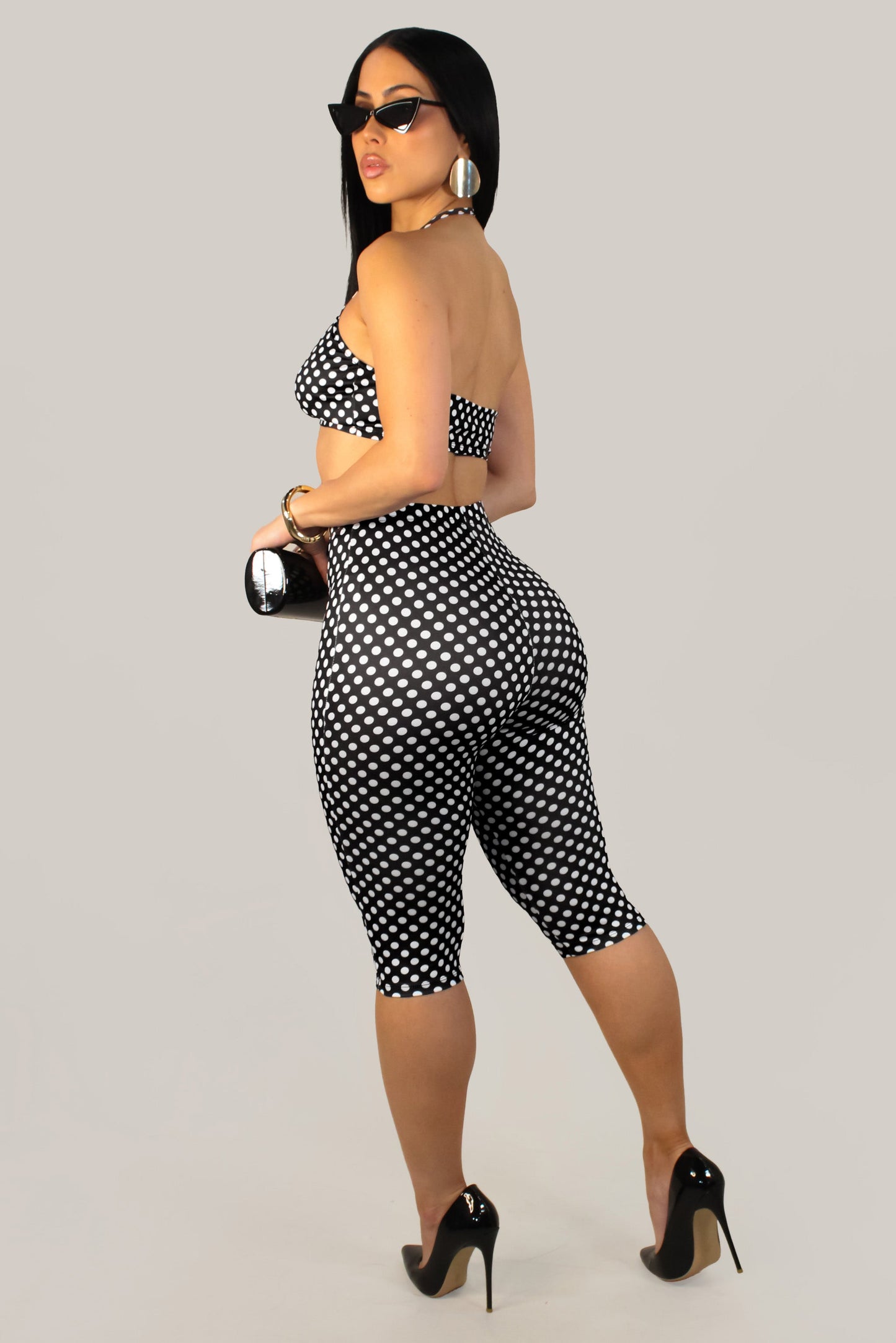 Showstopper Polka Dot Capri & Top Set- Black