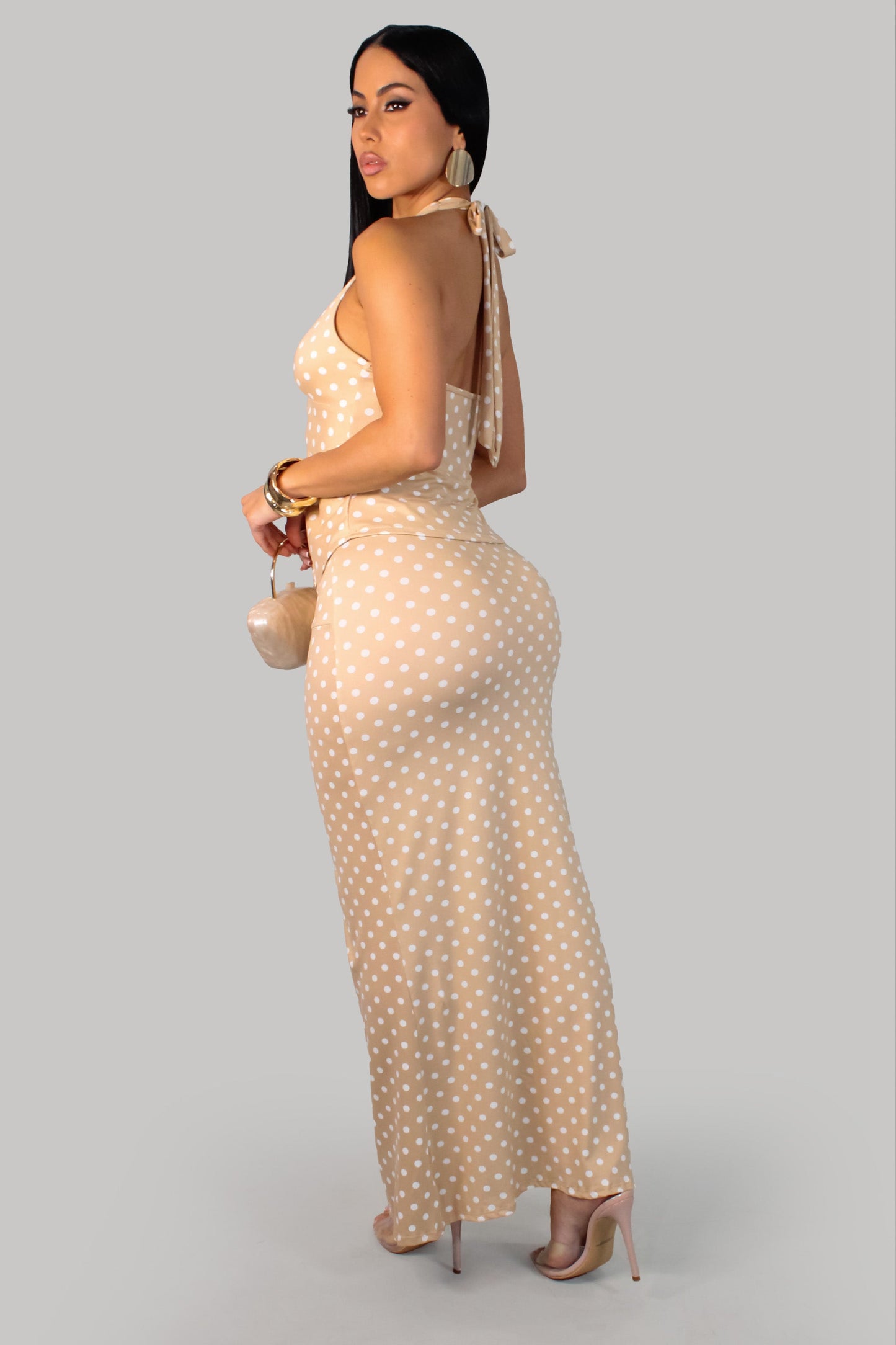 Polka Dot Maxi Skirt Set- Mocha/White (Copy)