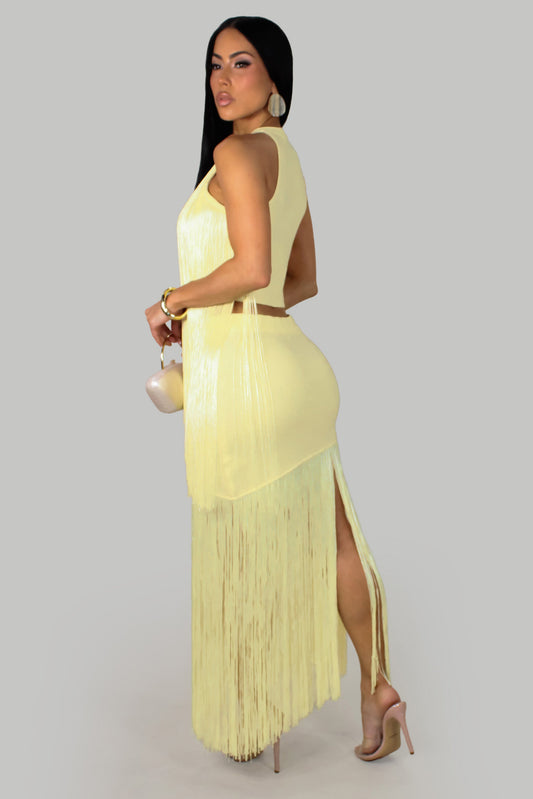 Fringe Drops Skirt Set- Yellow