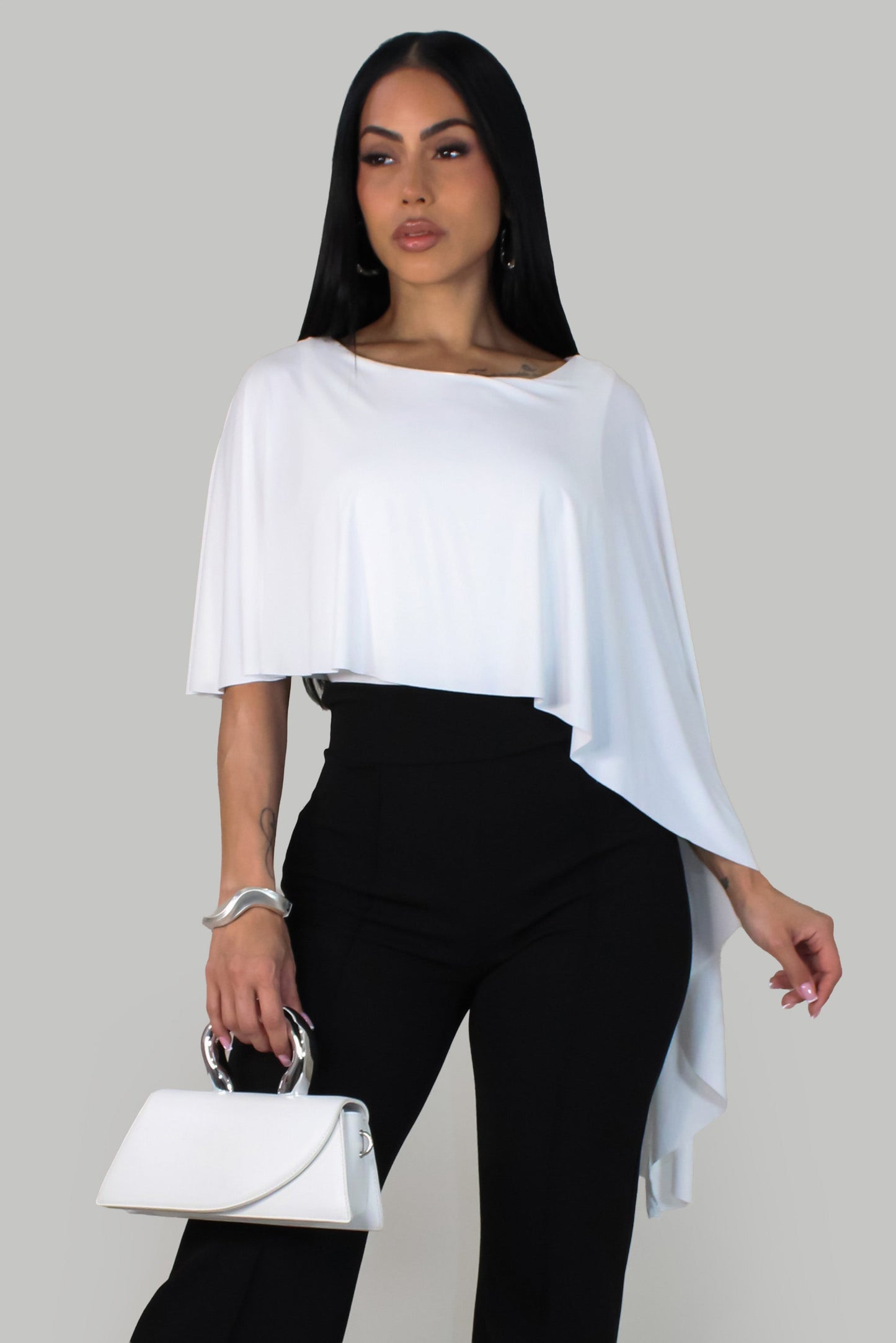 Draped Bodysuit Top- White