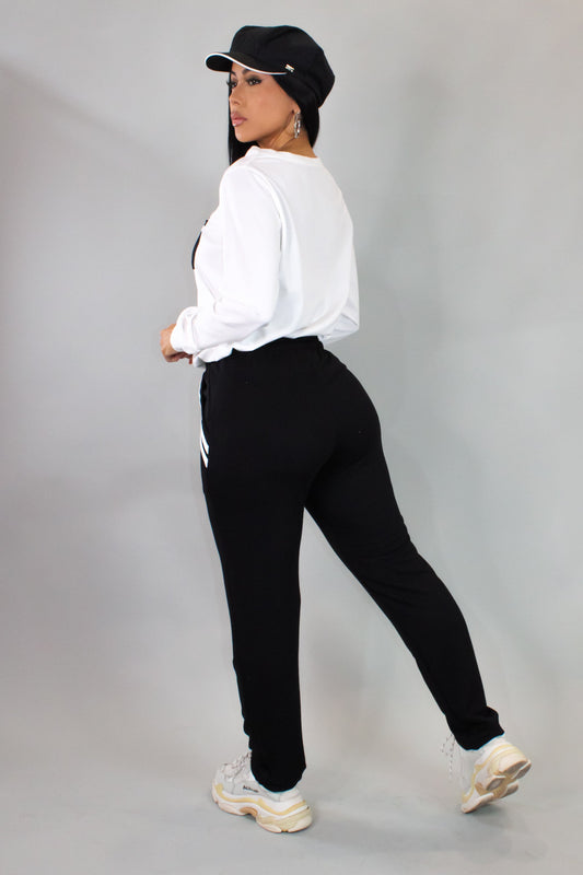 Blocked Off Pants Set- Black/White