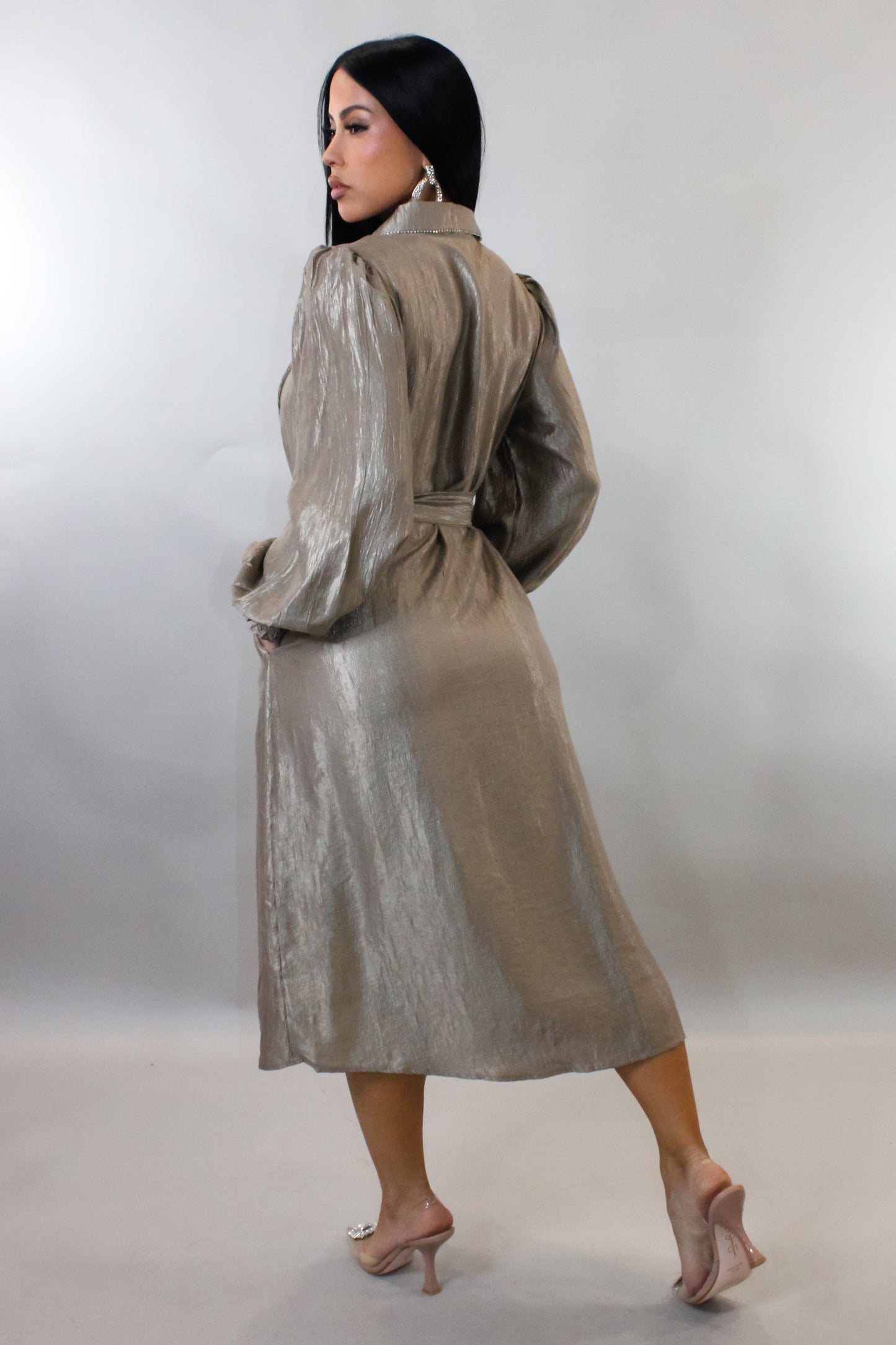 Speechless Metallic Look Midi Dress- Champagne