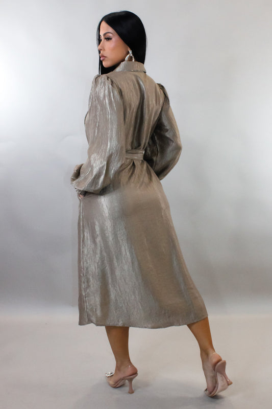 Speechless Metallic Look Midi Dress- Champagne
