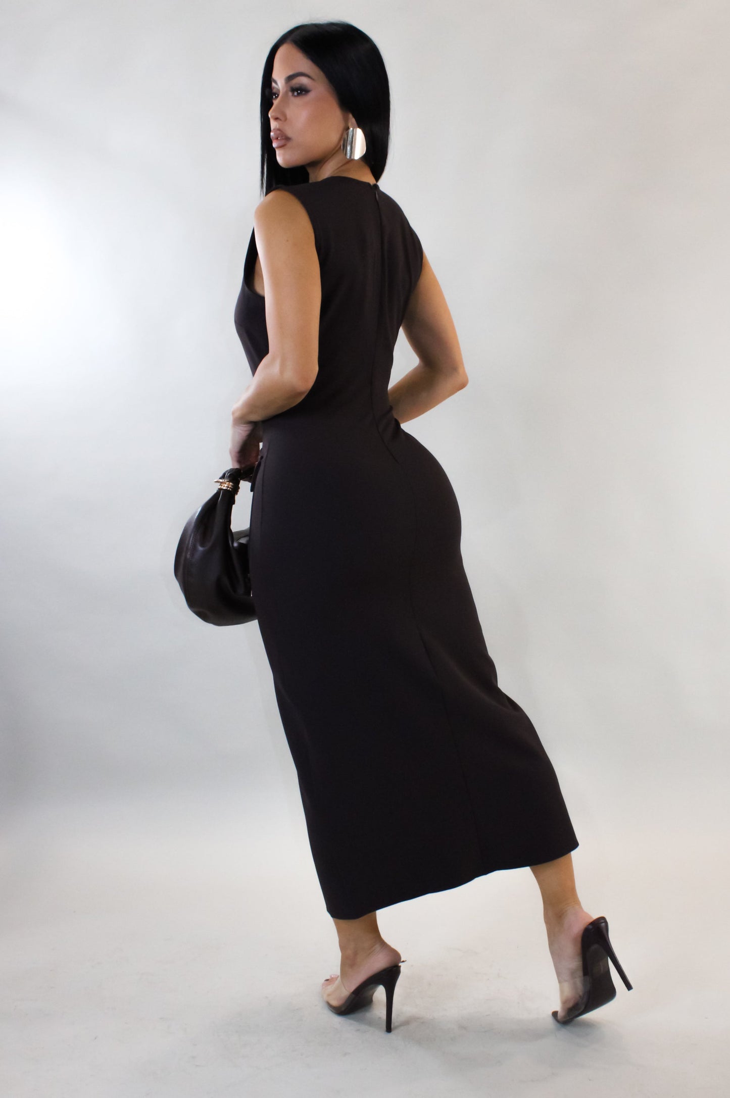 Looking Good Buttoned Midi Dress- Brown