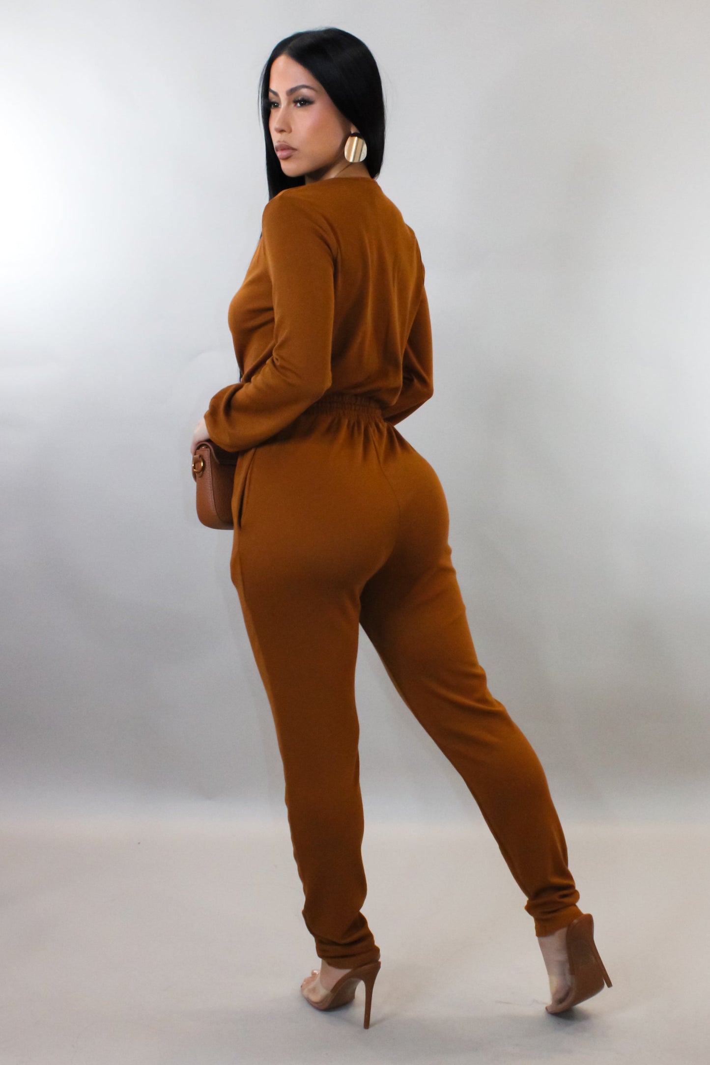 Comfy Camel Tone Drawstring Jumpsuit