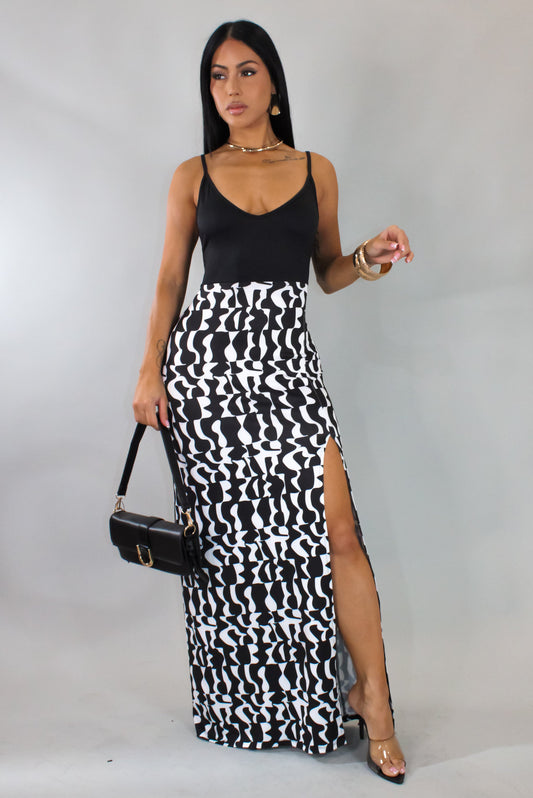 On My Own Slit Dress- Black/White
