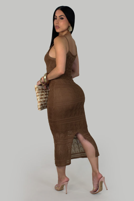 Brown Partial Crochet Summer Dress