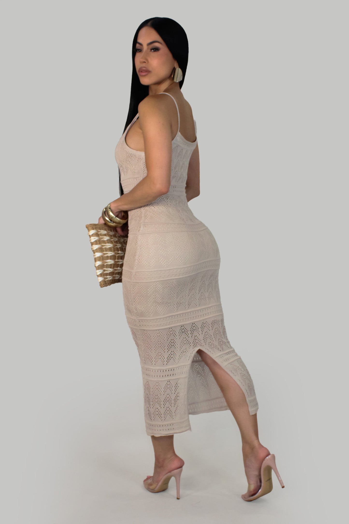 Cream Tone Partial Crochet Summer Dress