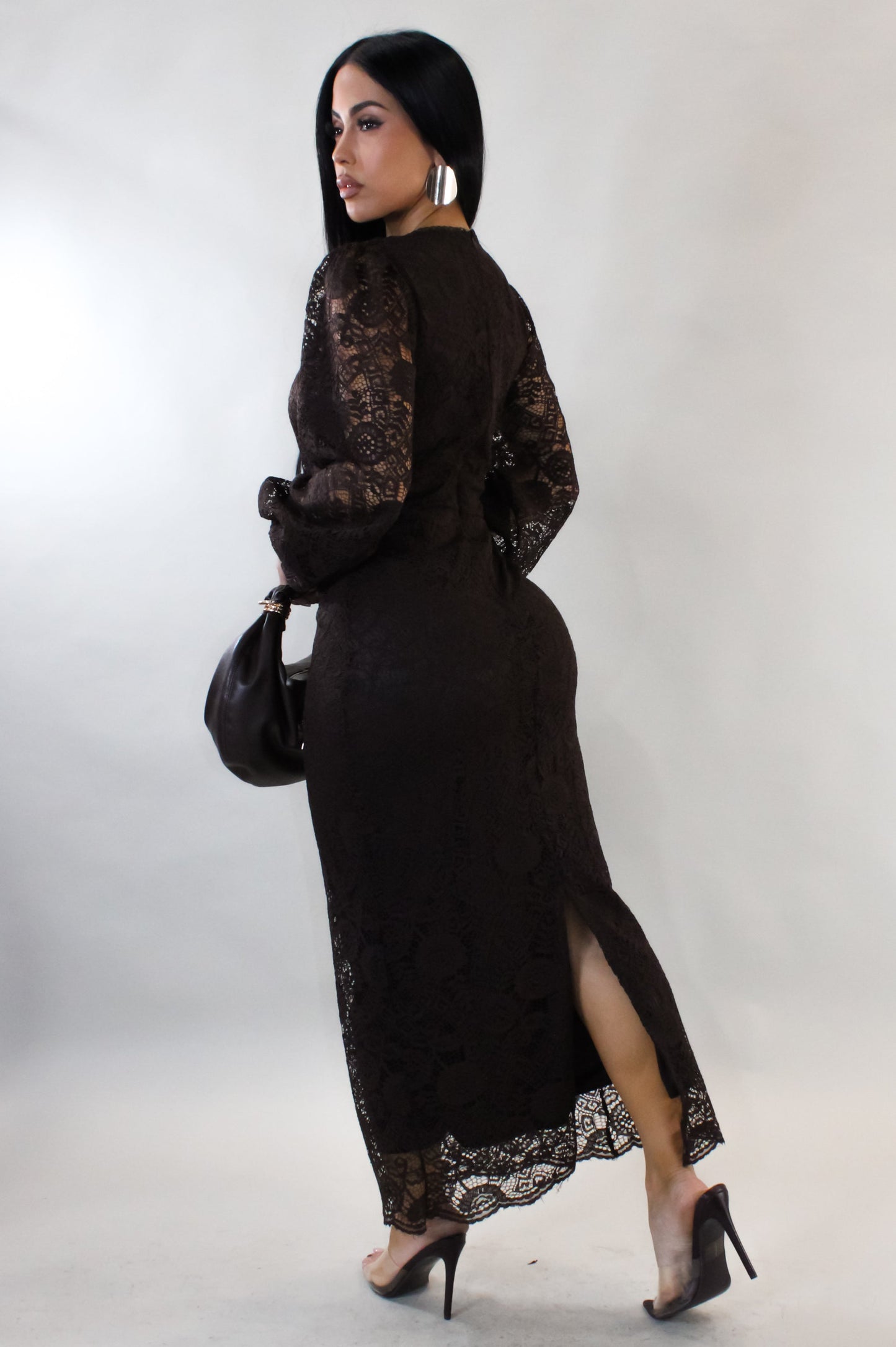 I'll Have Some Wine Lace Midi Dress- Brown