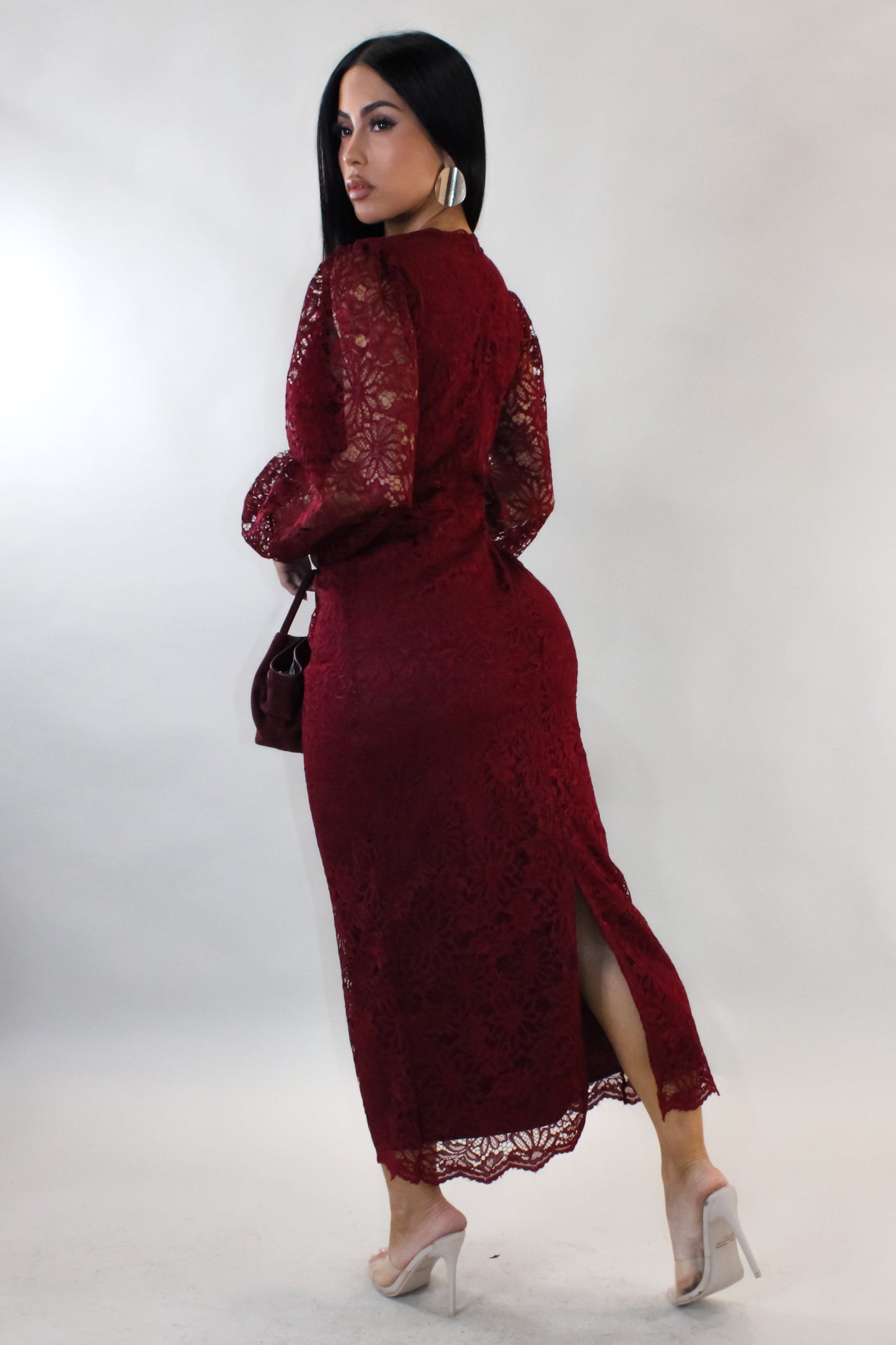 I'll Have Some Wine Lace Midi Dress- Red
