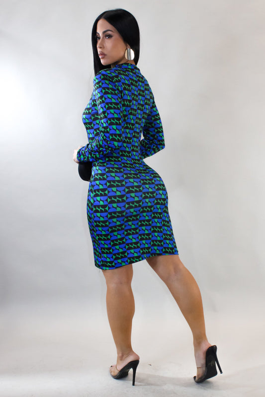 Forest Vibe Multicolored Long Sleeve Mini Dress