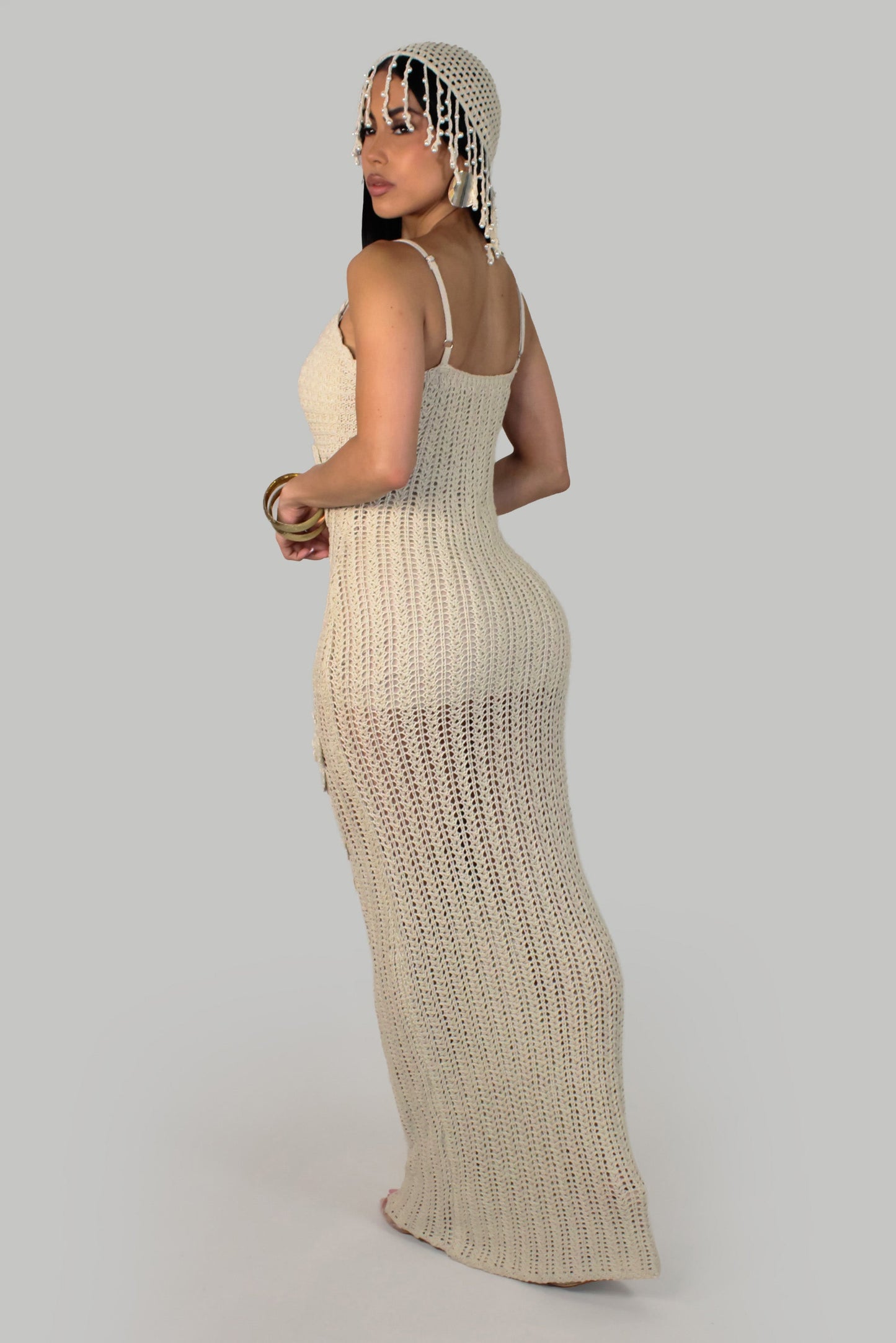 Coral Whisperer Crochet Cream Dress/Swimwear Coverup