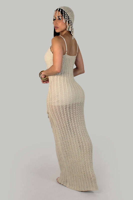 Coral Whisperer Crochet Cream Dress/Swimwear Coverup