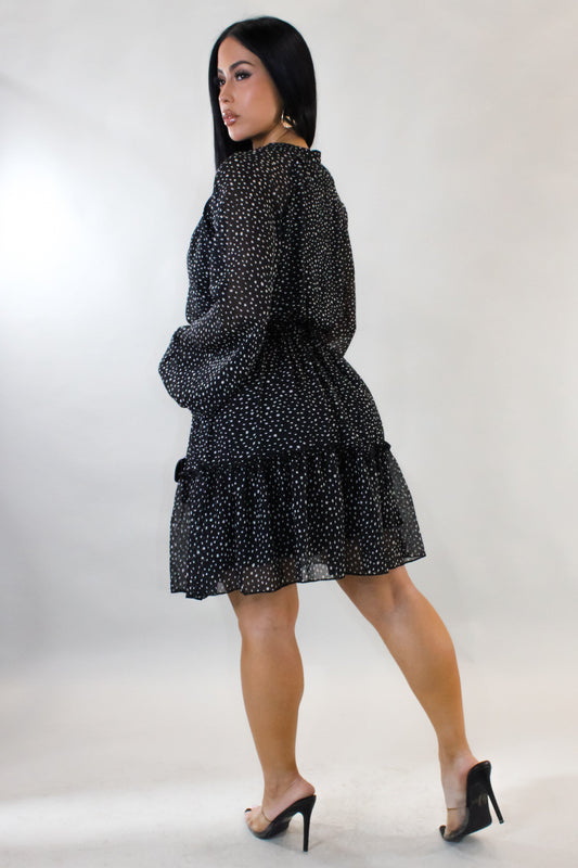 Chivalry Dotted Mini Dress- Black