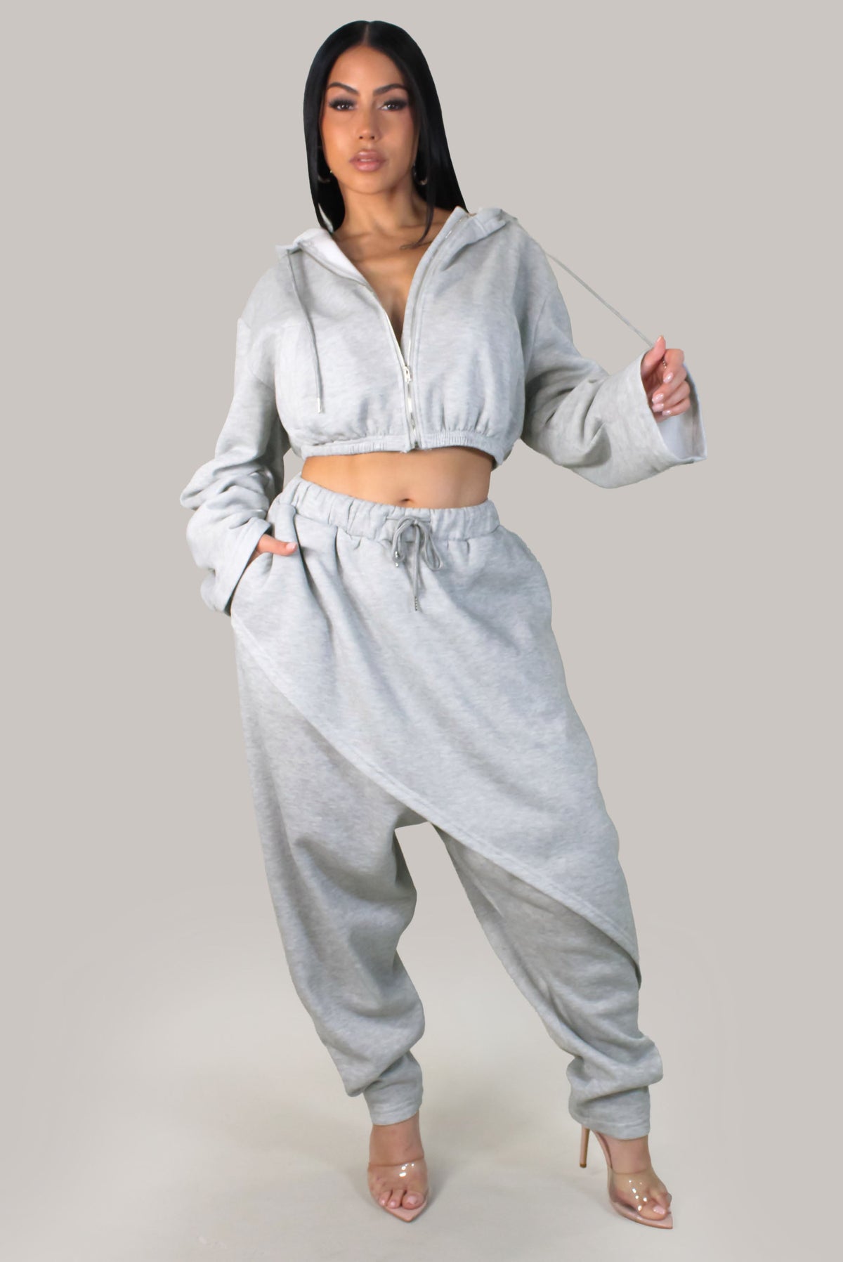 Another Comfort Pant & Cropped Jacket Set- Grey
