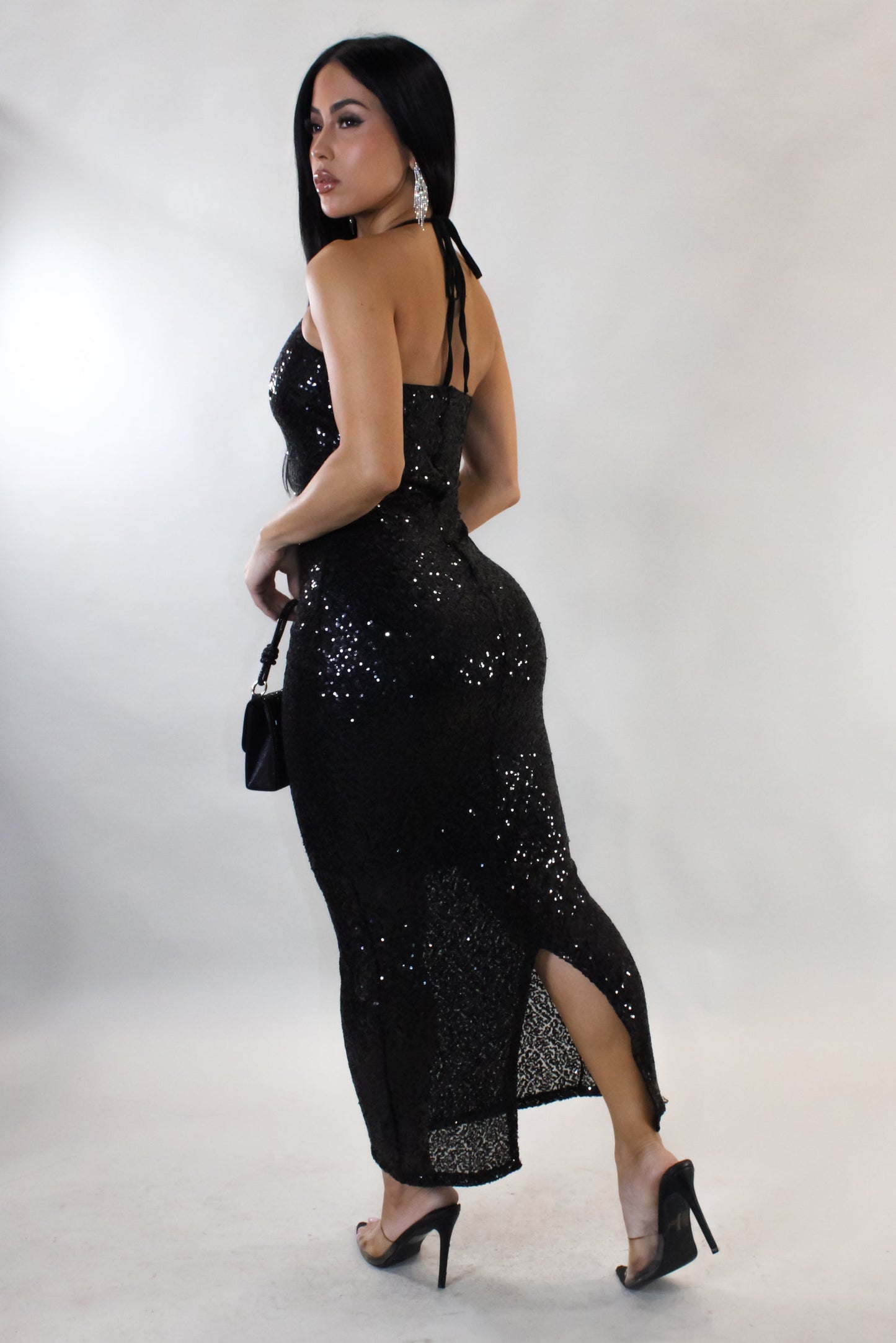 Back to You Sequin Midi Dress-Black