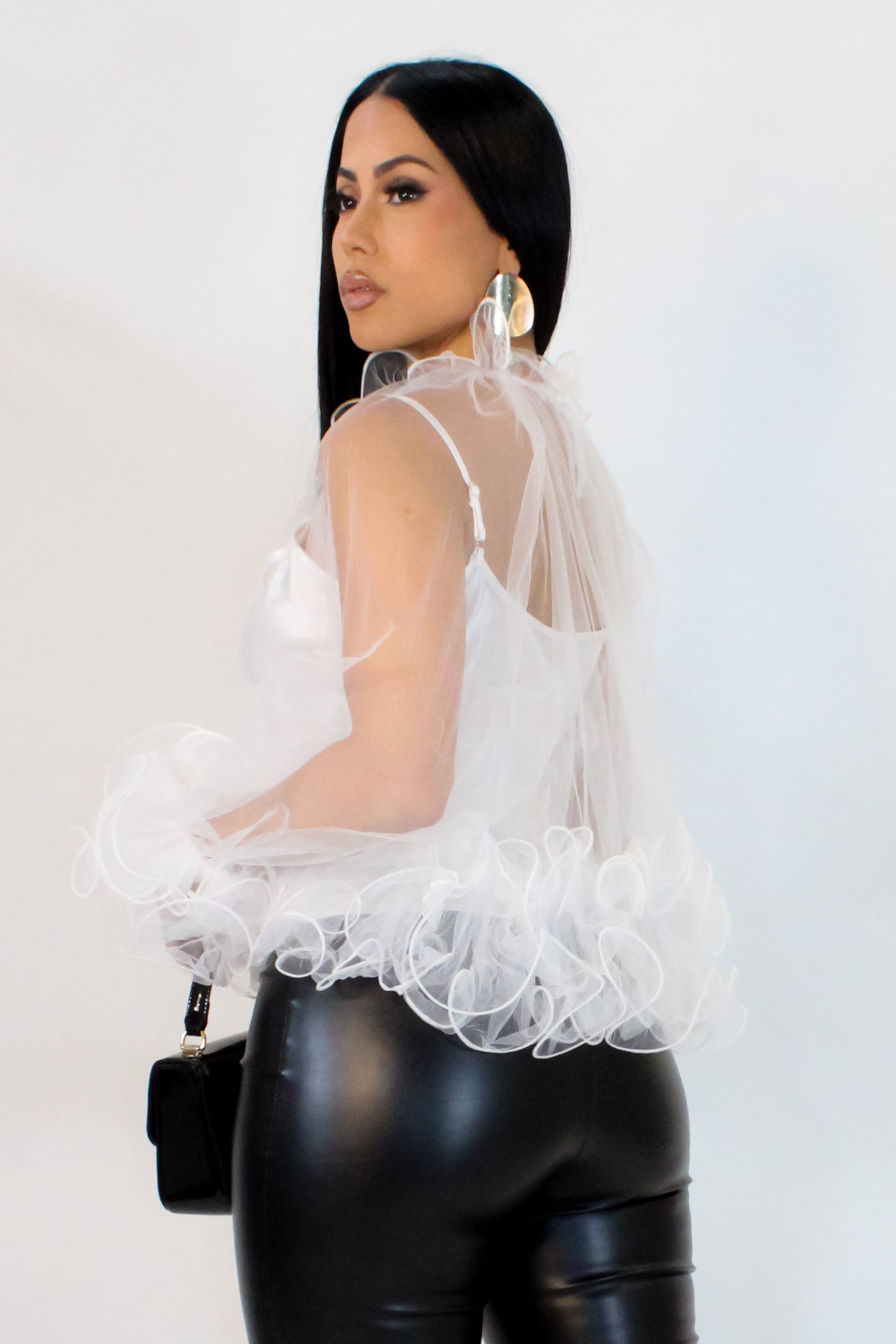 Cascade Part Mesh Top- White