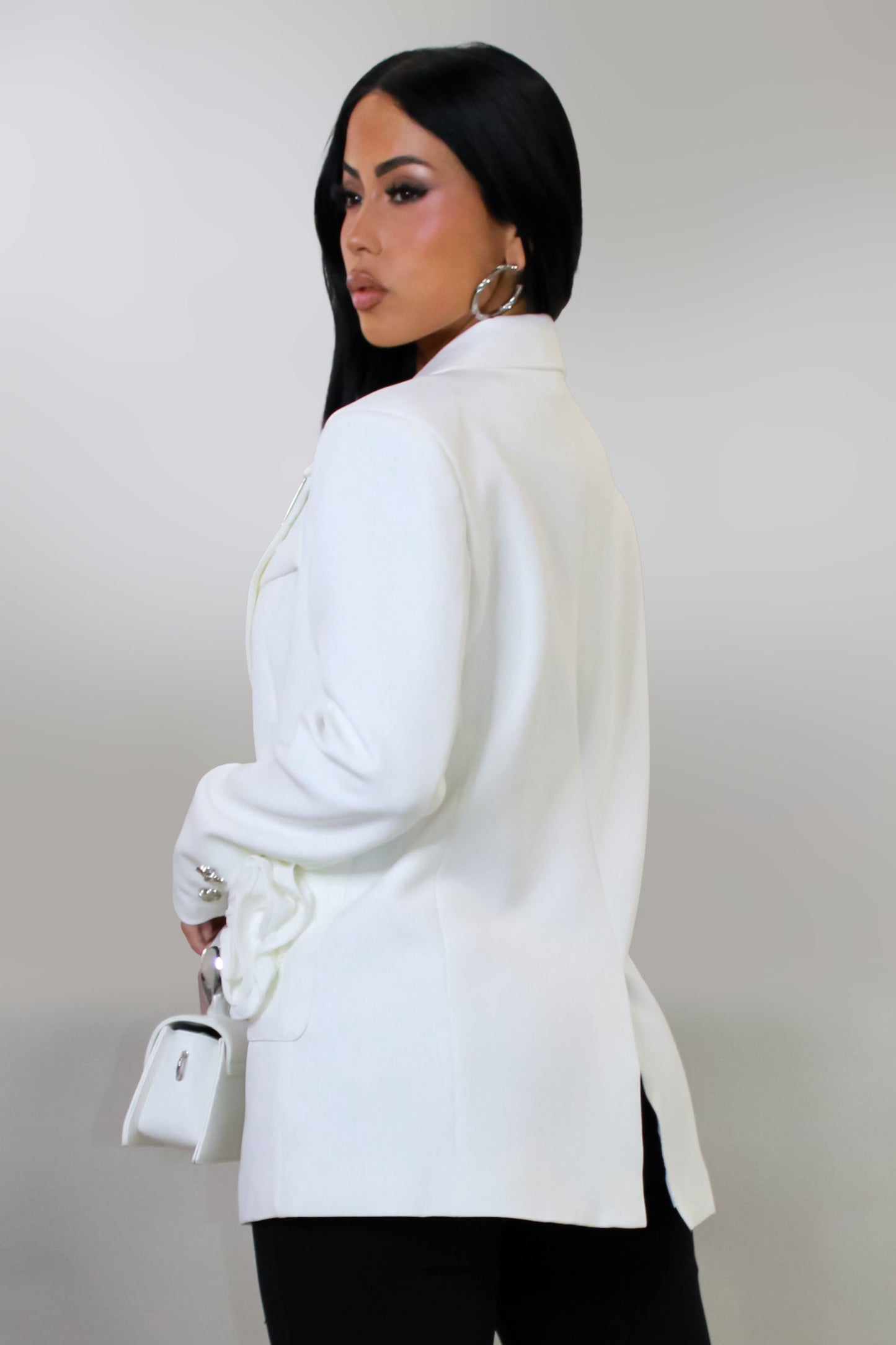 Flower Stitched Blazer- White