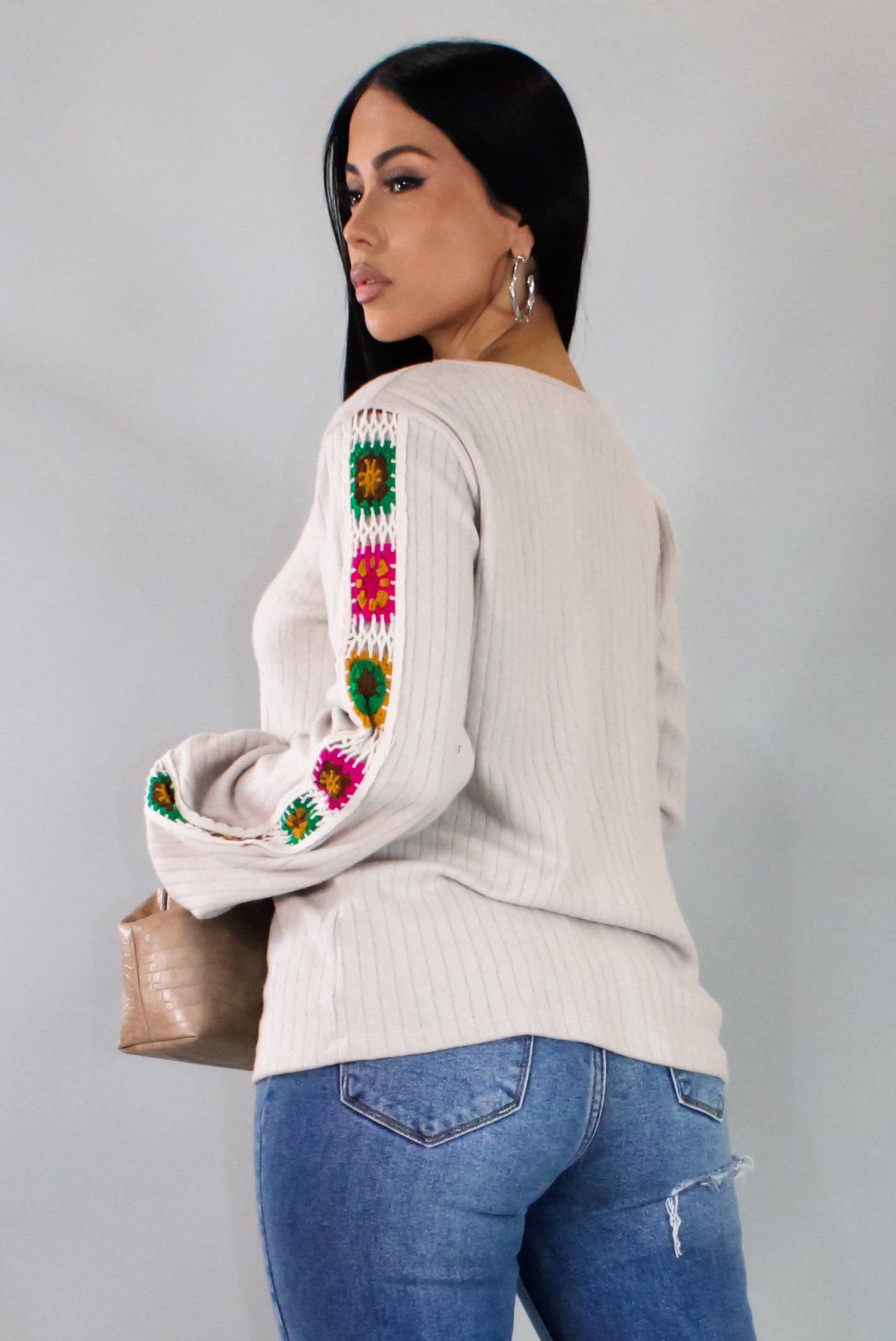 Crochet Sleeved Long Sleeve Top
