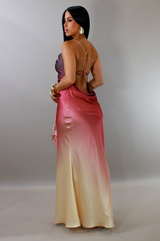 Gradient Twist Open Back Maxi Dress- Pink