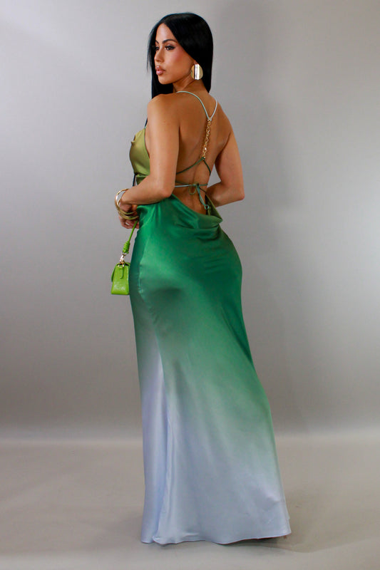 Gradient Twist Open Back Maxi Dress- Green