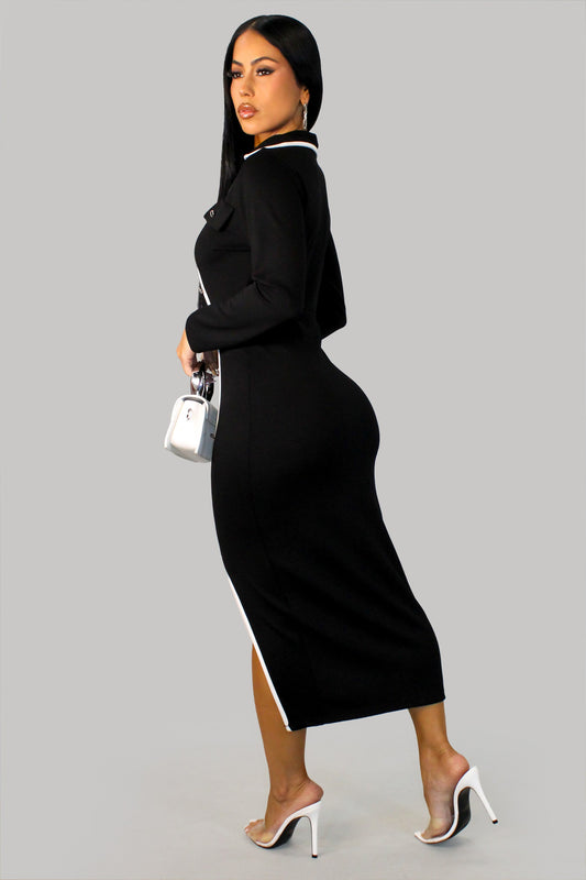 Just Released Black & White Contrast Side Slit Dress