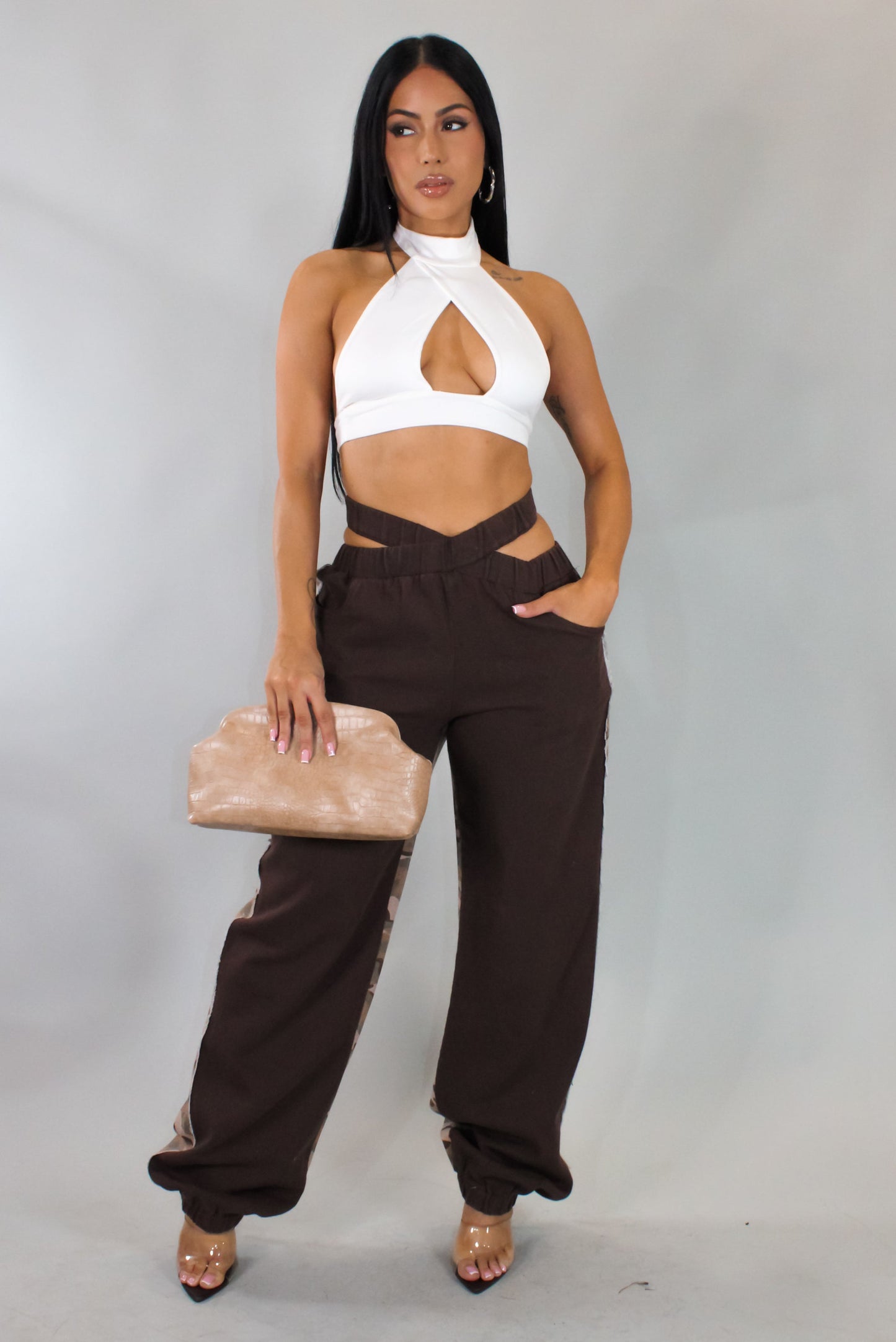 Camo Print Cargo Pants-= Brown