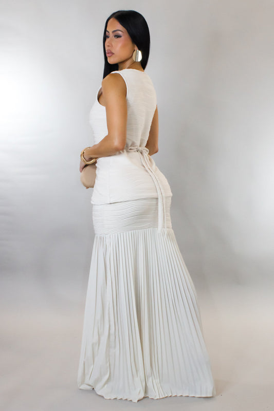 Vest Top & Pleated Skirt Set- Beige