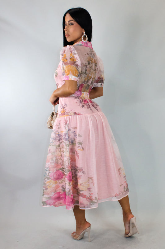 Escape With Me Belted Midi Dress- Pink