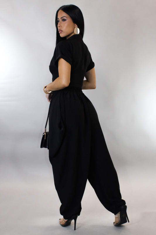 Harem Pants & Cropped Top Set- Black