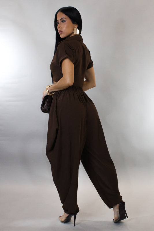Harem Pants & Cropped Top Set- Brown