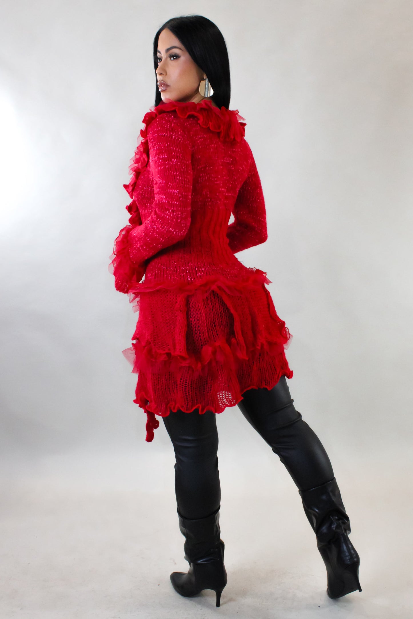 Playful Mood Ruffled Top Overlay/Cardigan- Red