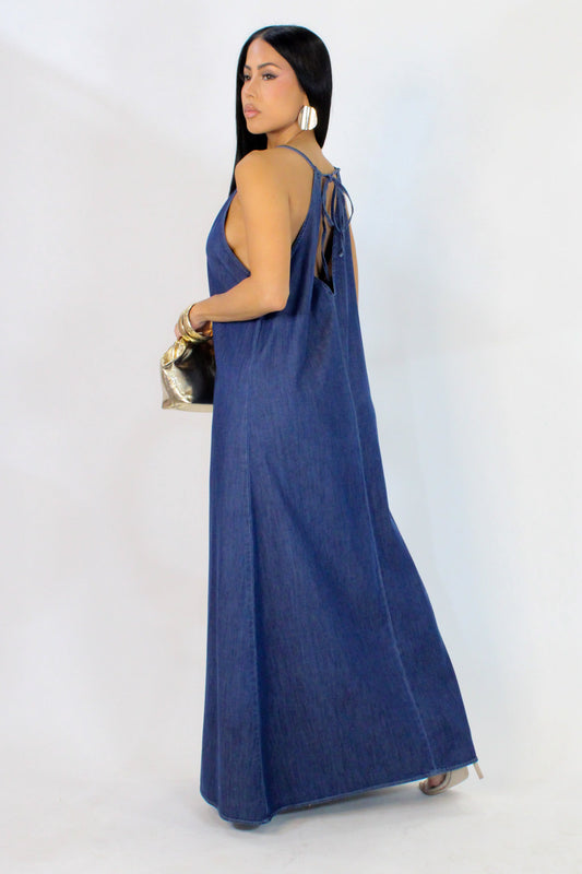 Solid Denim Maxi Dress