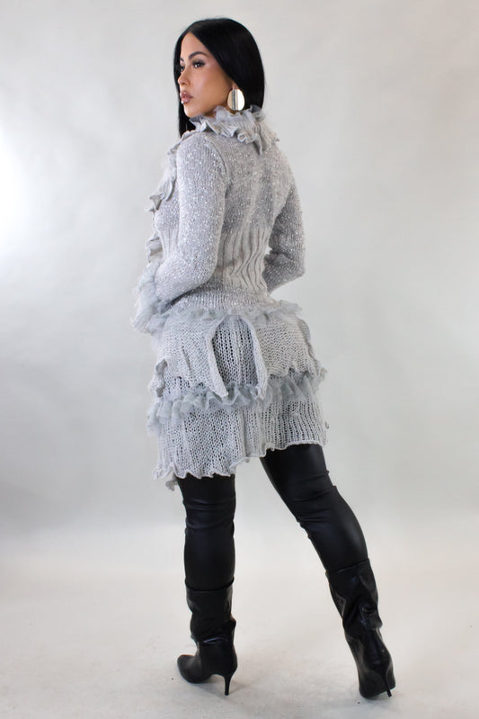 Playful Mood Ruffled Top Overlay/Cardigan- Grey