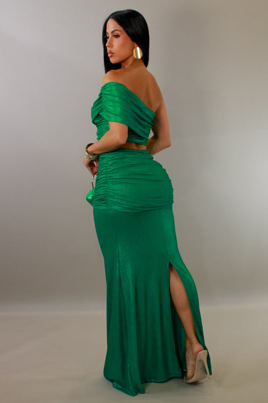 Always On My Mind Metallic Skirt Set- Green
