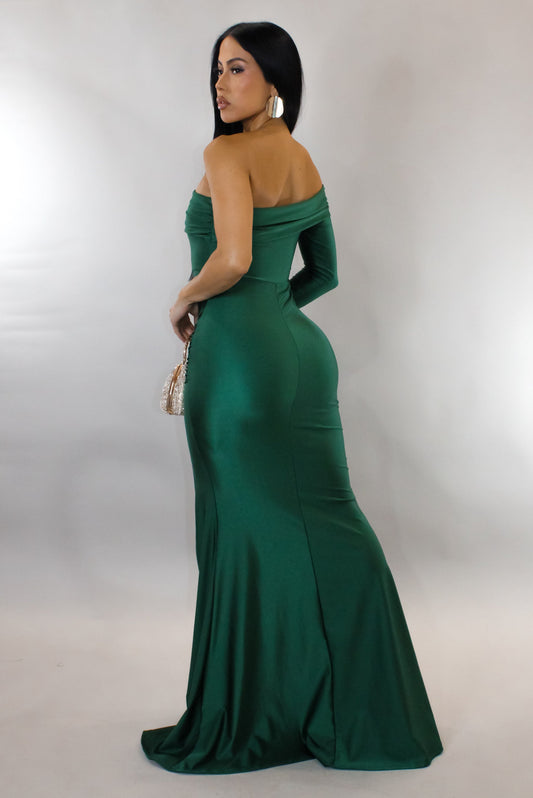 Mermaid Flare Slit Maxi Dress- Green