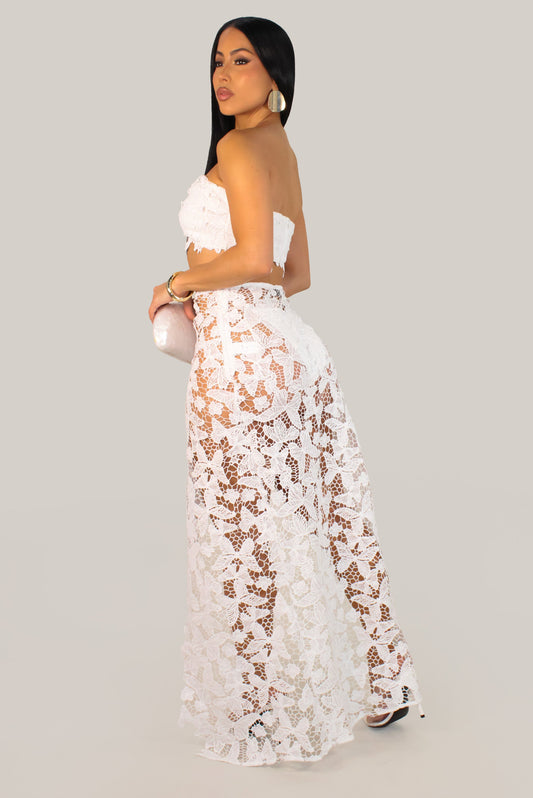 Butterfly Crochet Swimwear Coverup Skirt Set With Matching Underwear- White