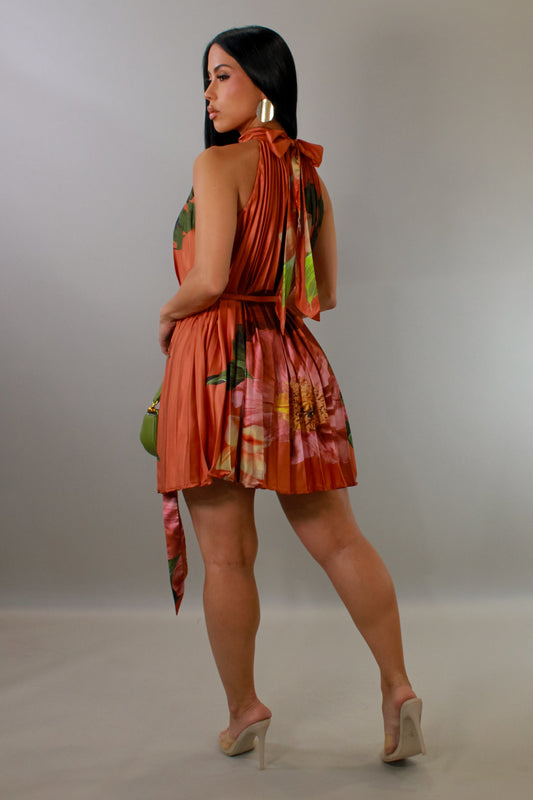 About Last Night Pleated Mini Halter Dress- Orange