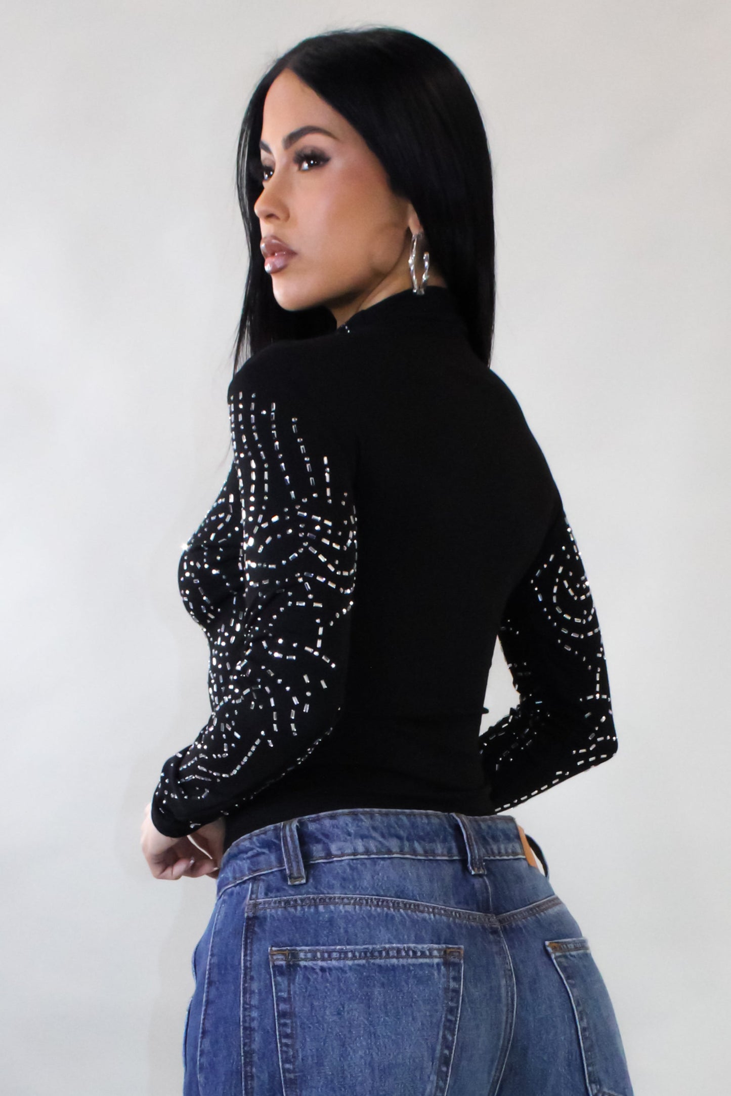 Festive Bodysuit Top- Black