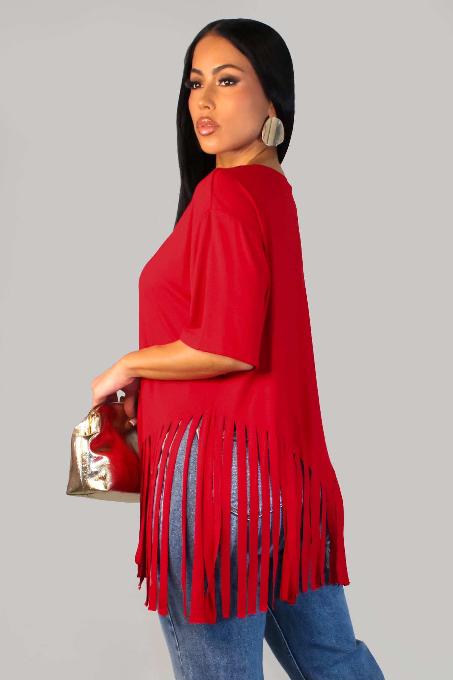 Cutout Frill Blouse- Red