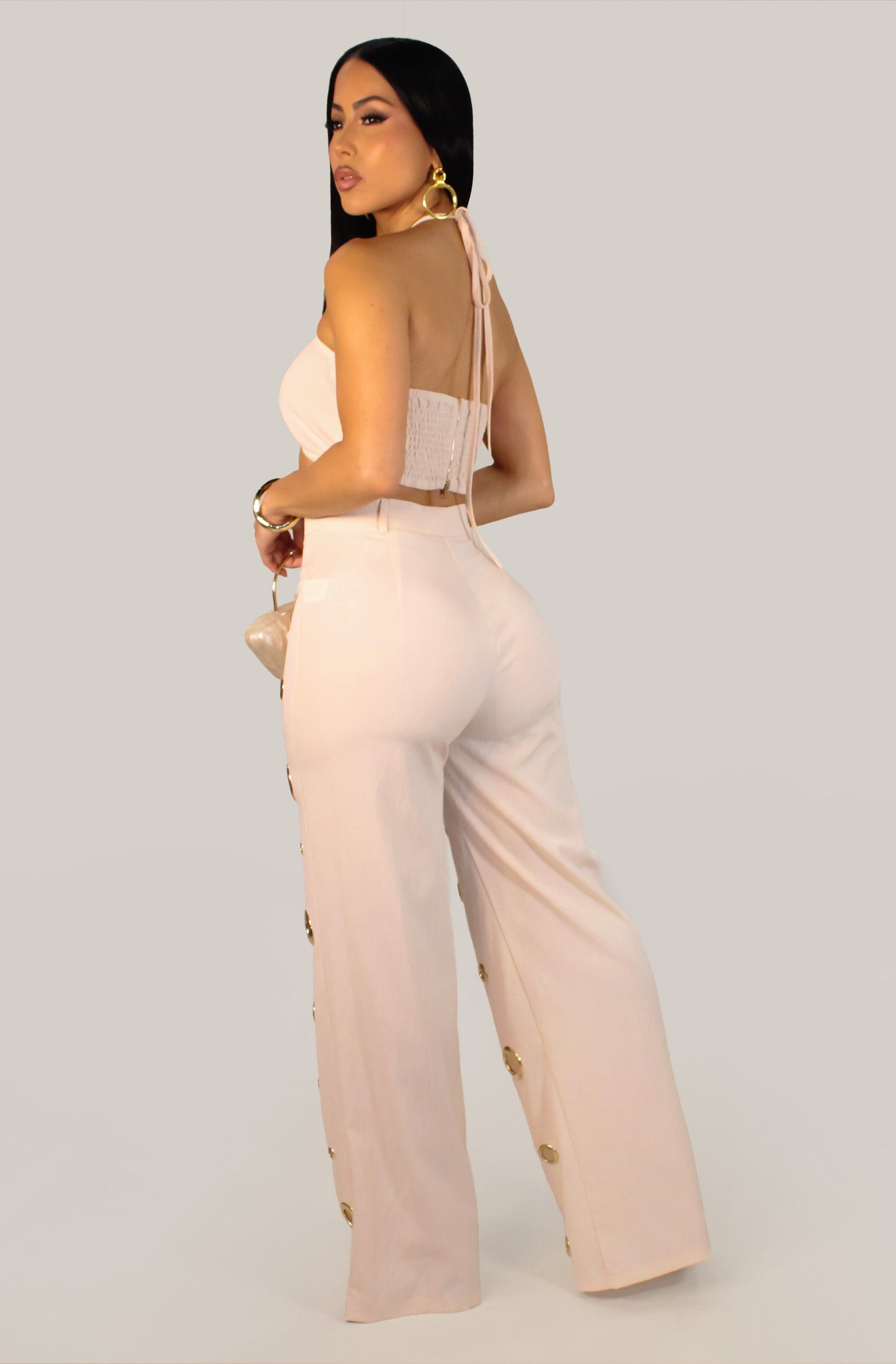 Fancy Holed Up Pants Set- Mauve