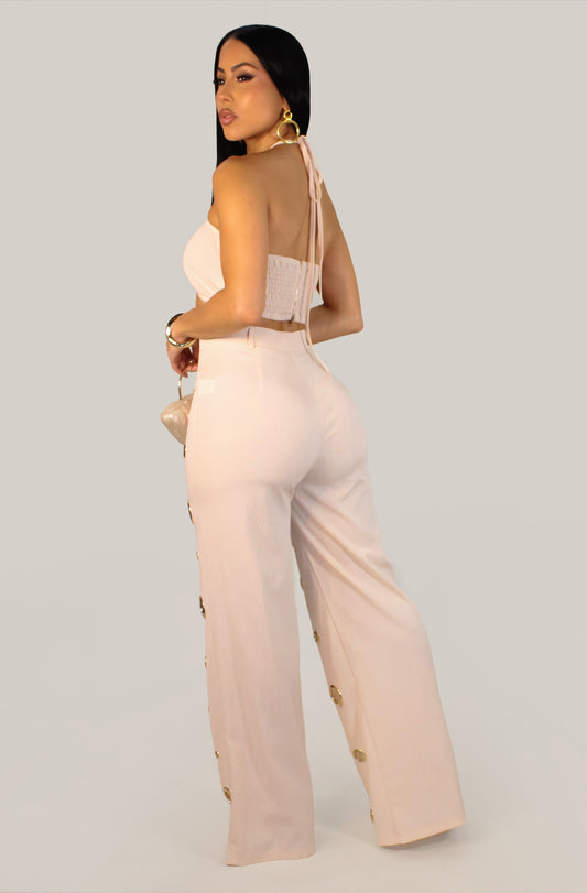 Fancy Holed Up Pants Set- Mauve