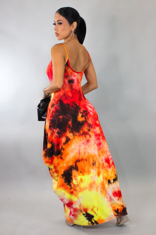 On Fire Tie Dye Maxi Dress