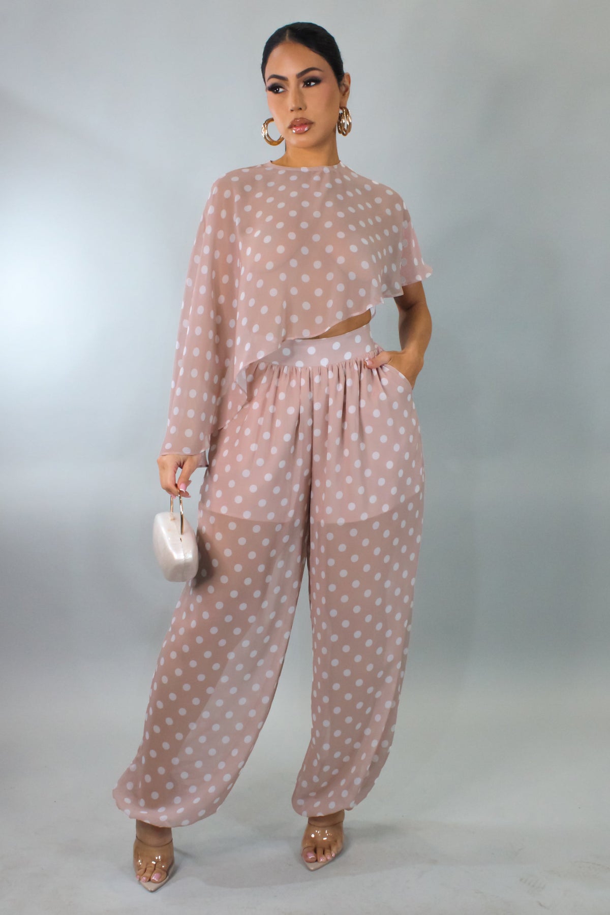 Conjunto de Calças Poá Sweet on You - Rosa/Branco